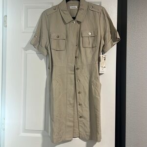Calvin Klein Khaki Button Down Dress - 12P